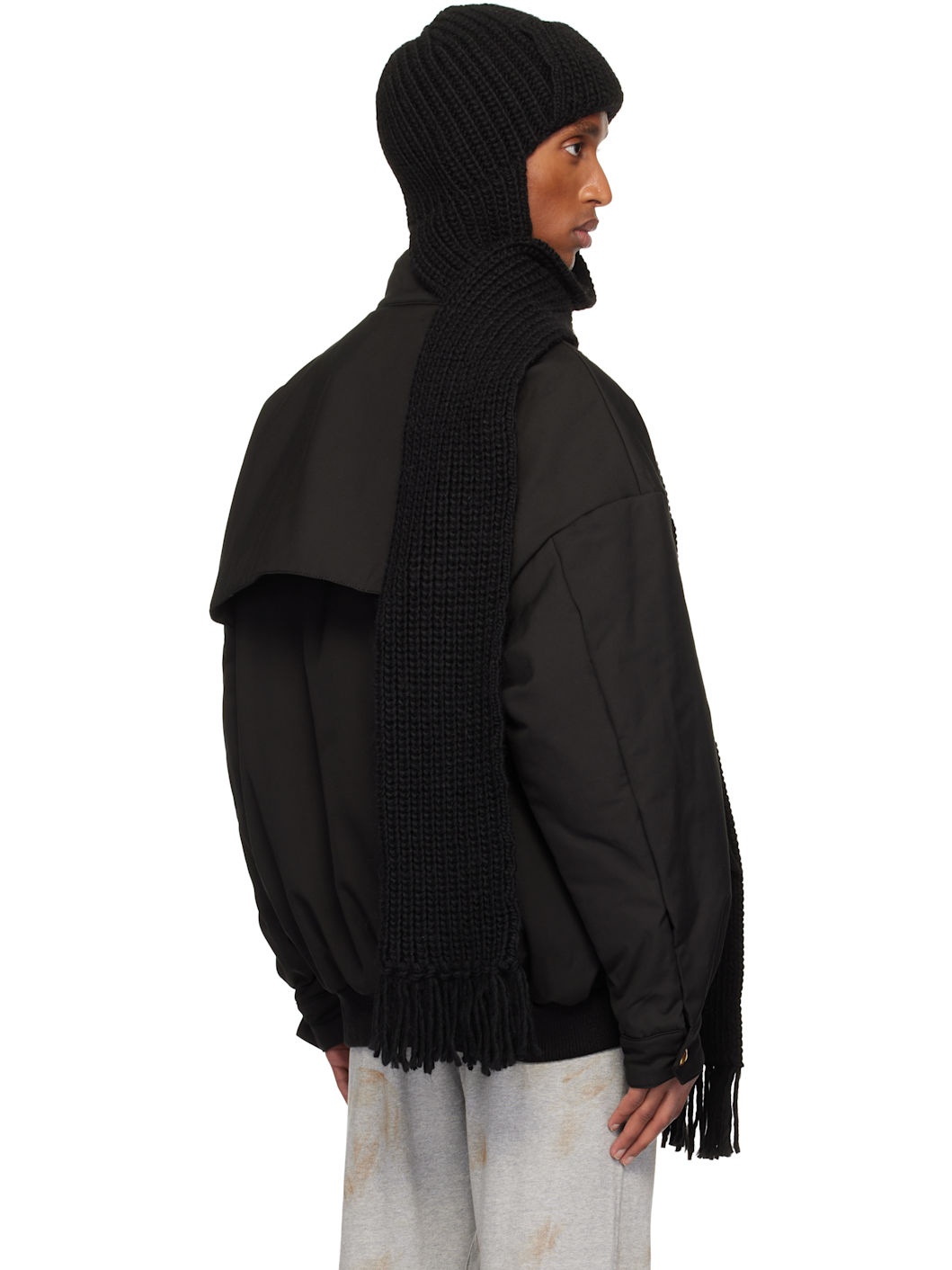 Black Chunky Muffler Beanie - 3