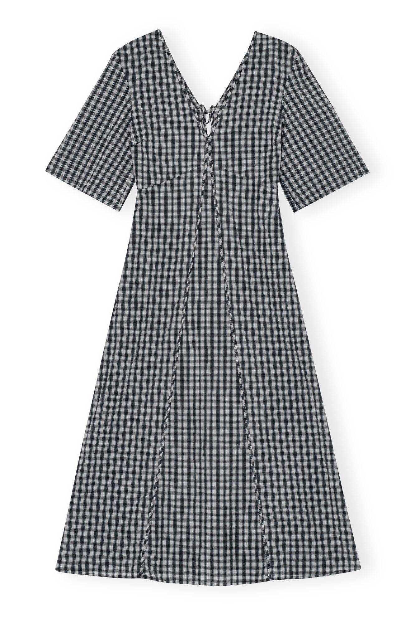 SEERSUCKER CHECK V-NECK LONG DRESS - 6