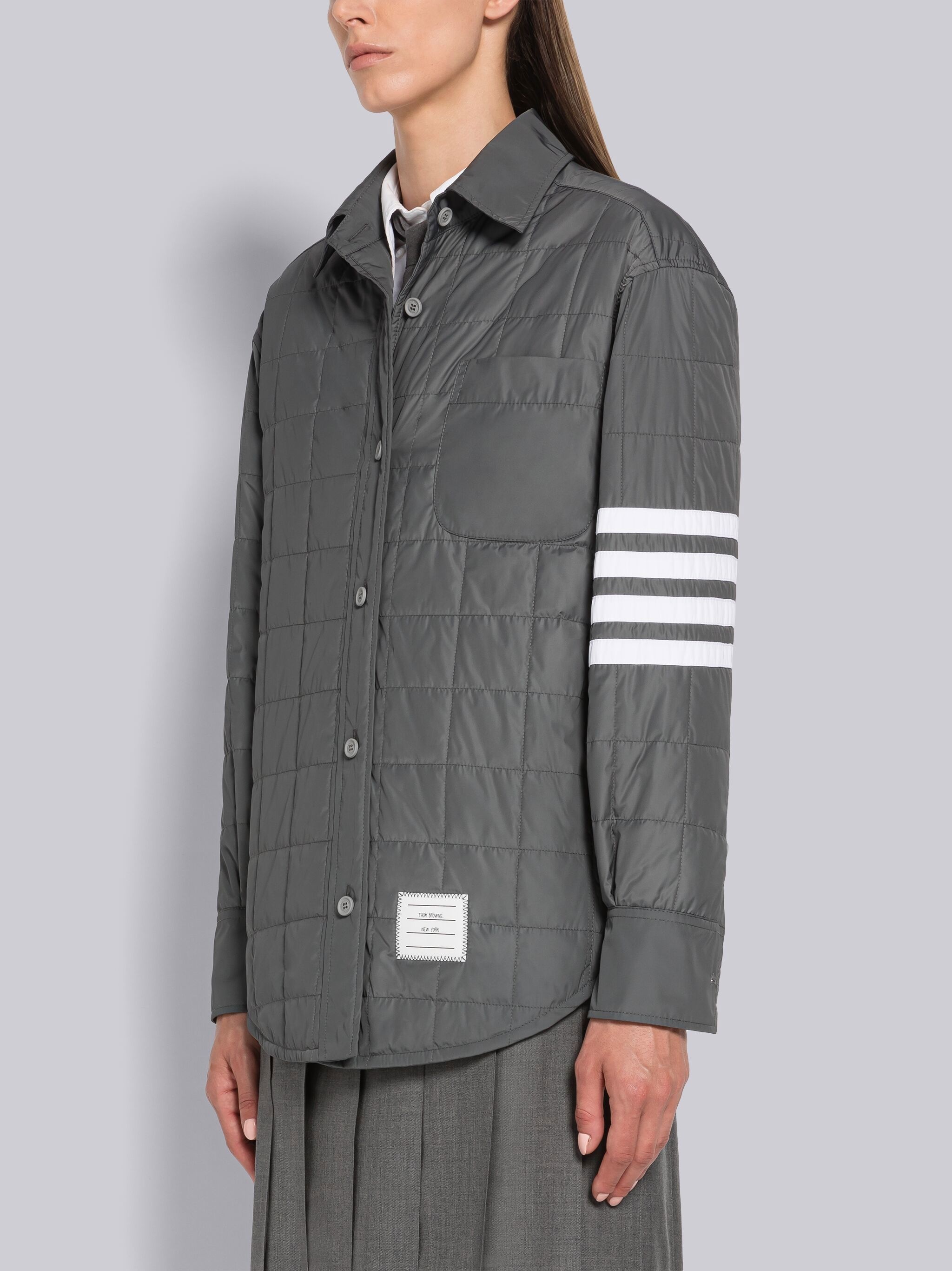 Thom Browne Poly Twill Quilted Tech Down 4-Bar Shirt Jacket