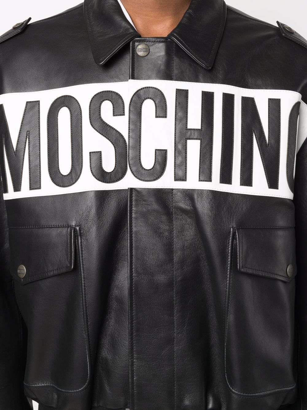 logo-print leather jacket - 5