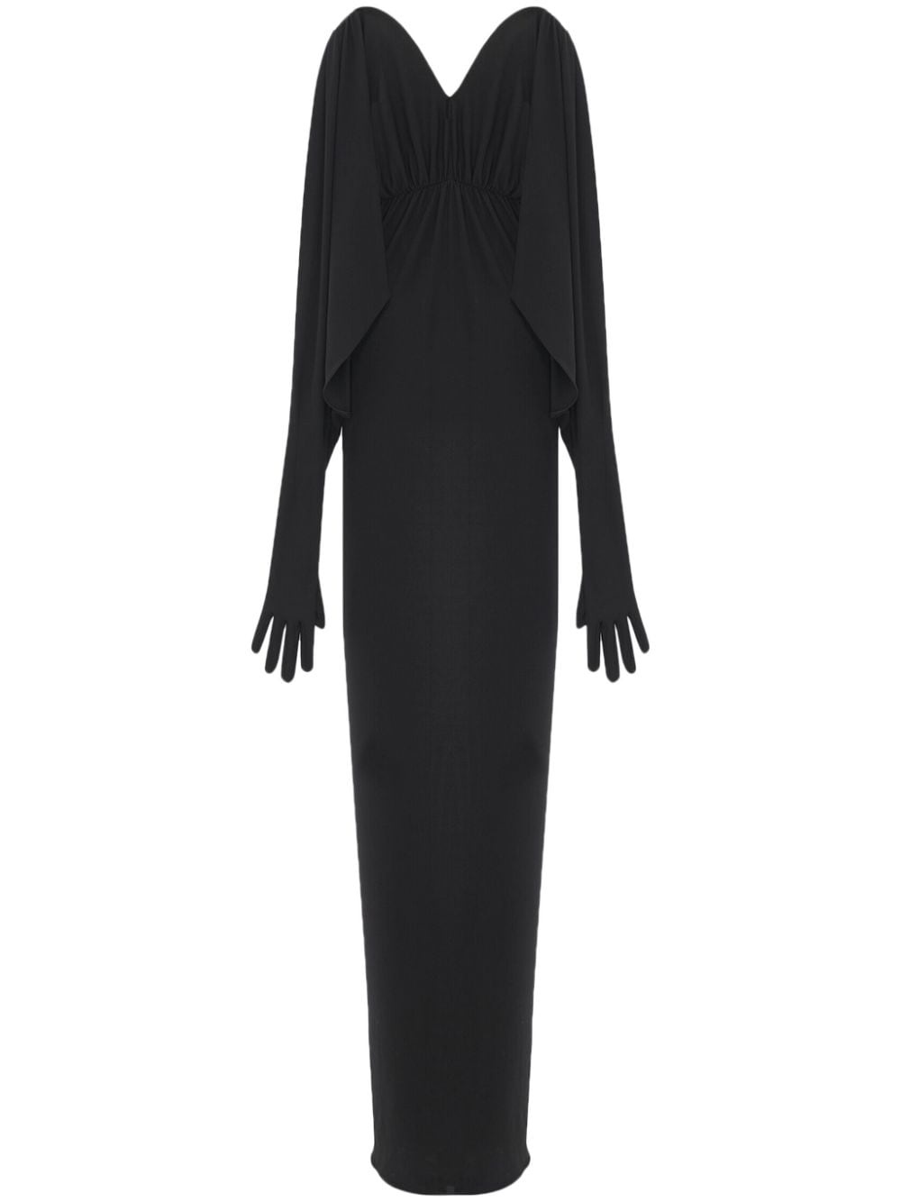 strapless glove-sleeve maxi dress - 1