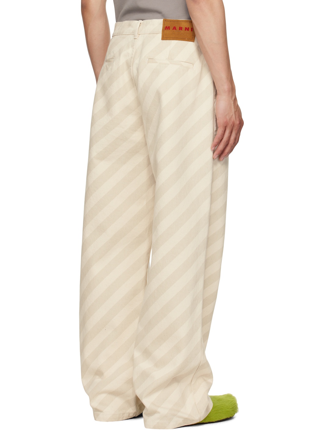 Beige Striped High Waist Jeans - 3