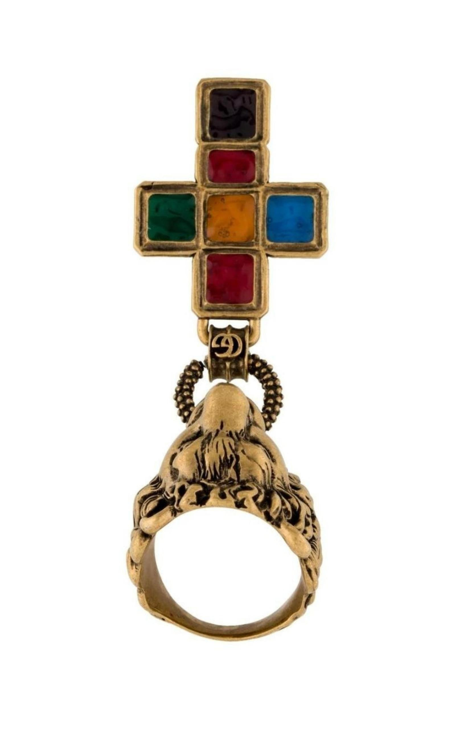 Lion Head Cross Charm Ring - 3