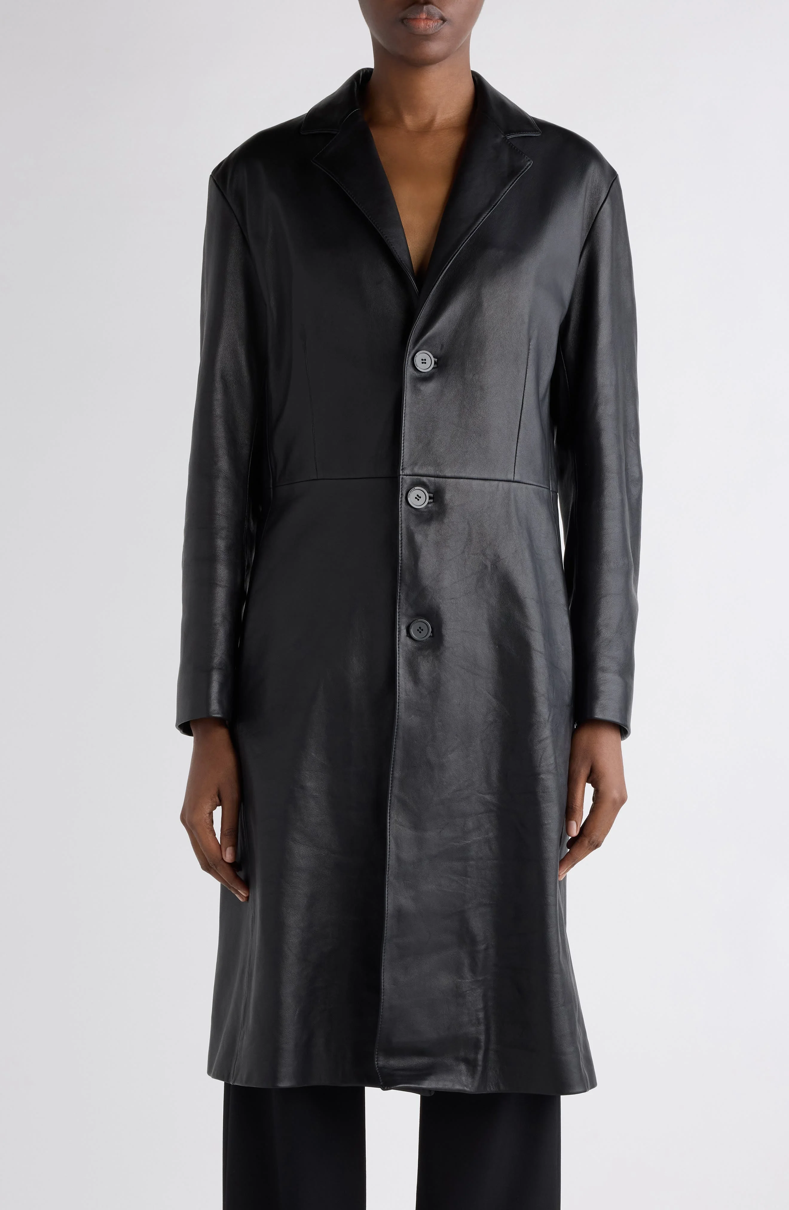 Balenciaga Fitted Leather Coat in 1000 Black at Nordstrom - 1