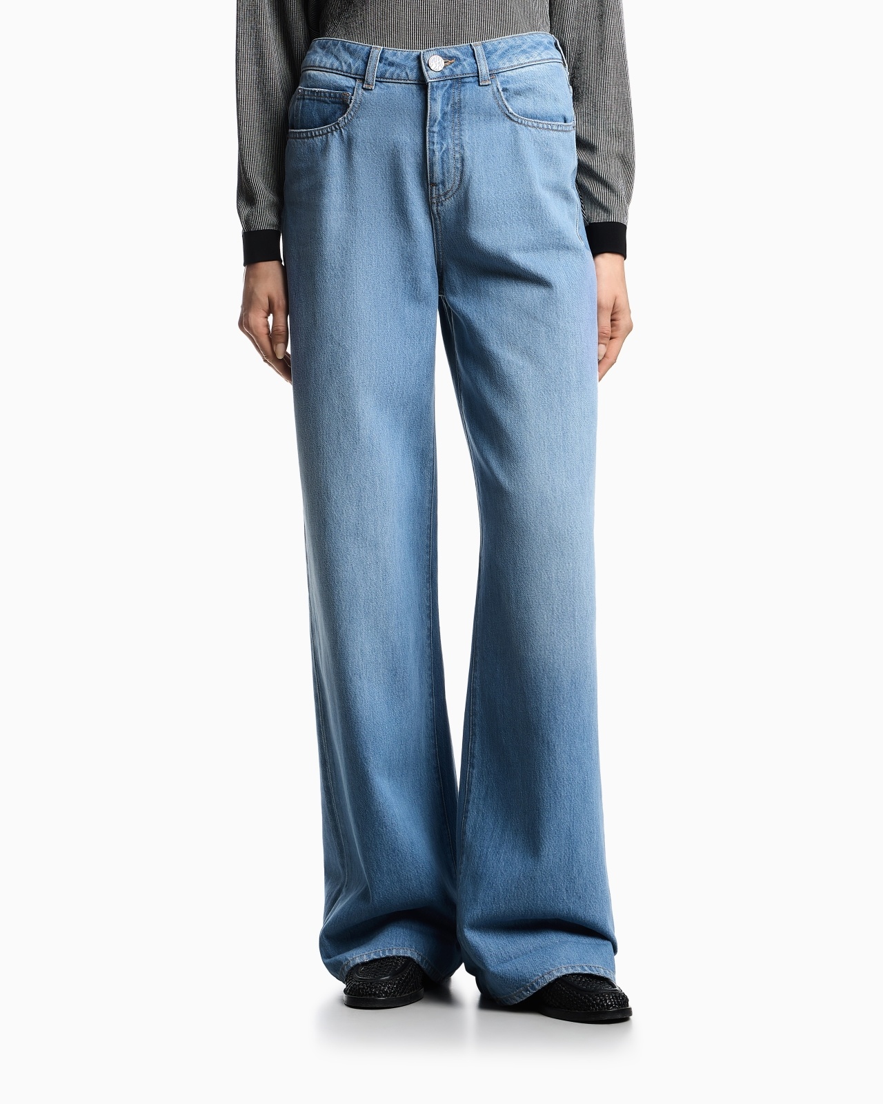 J8B WIDE-LEG, WORN-EFFECT DENIM JEANS - 4