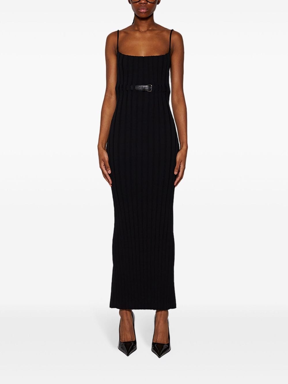 belted ribbed-knit dress - 3