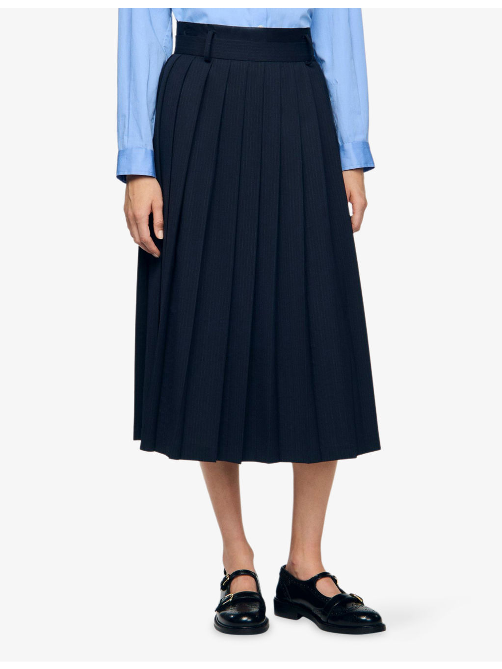 Pleated High-Rise Stretch Wool-Blend Midi Skirt - 3