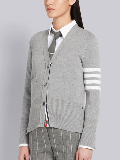 Thom Browne Dark Grey Milano Stitch Fine Merino Wool 4-bar V-neck Cardigan outlook