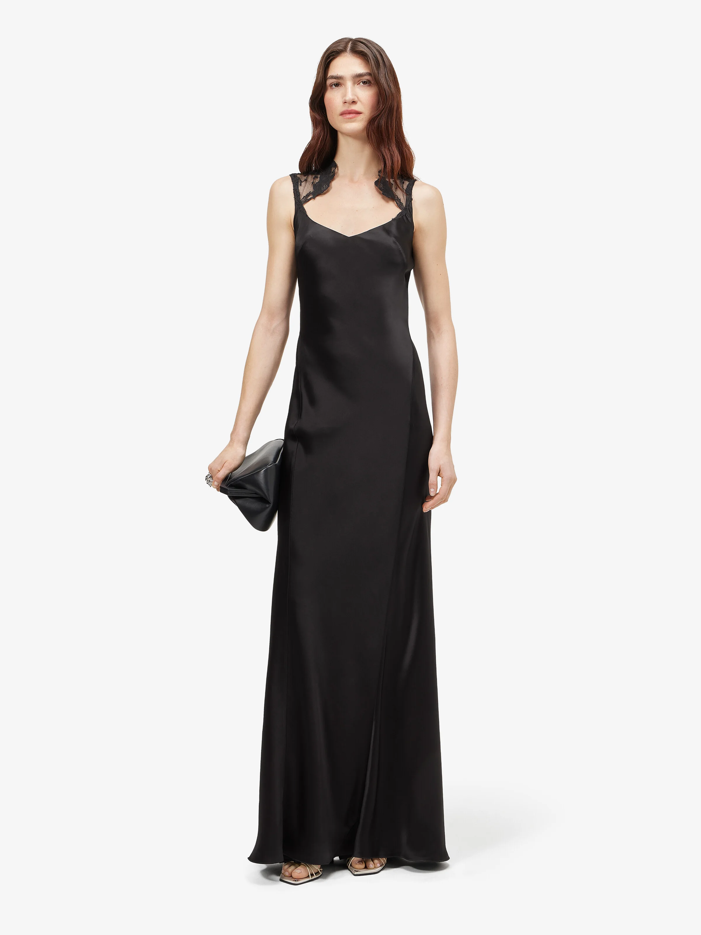 Women's Floral Lace Evening Dress in Black - 1