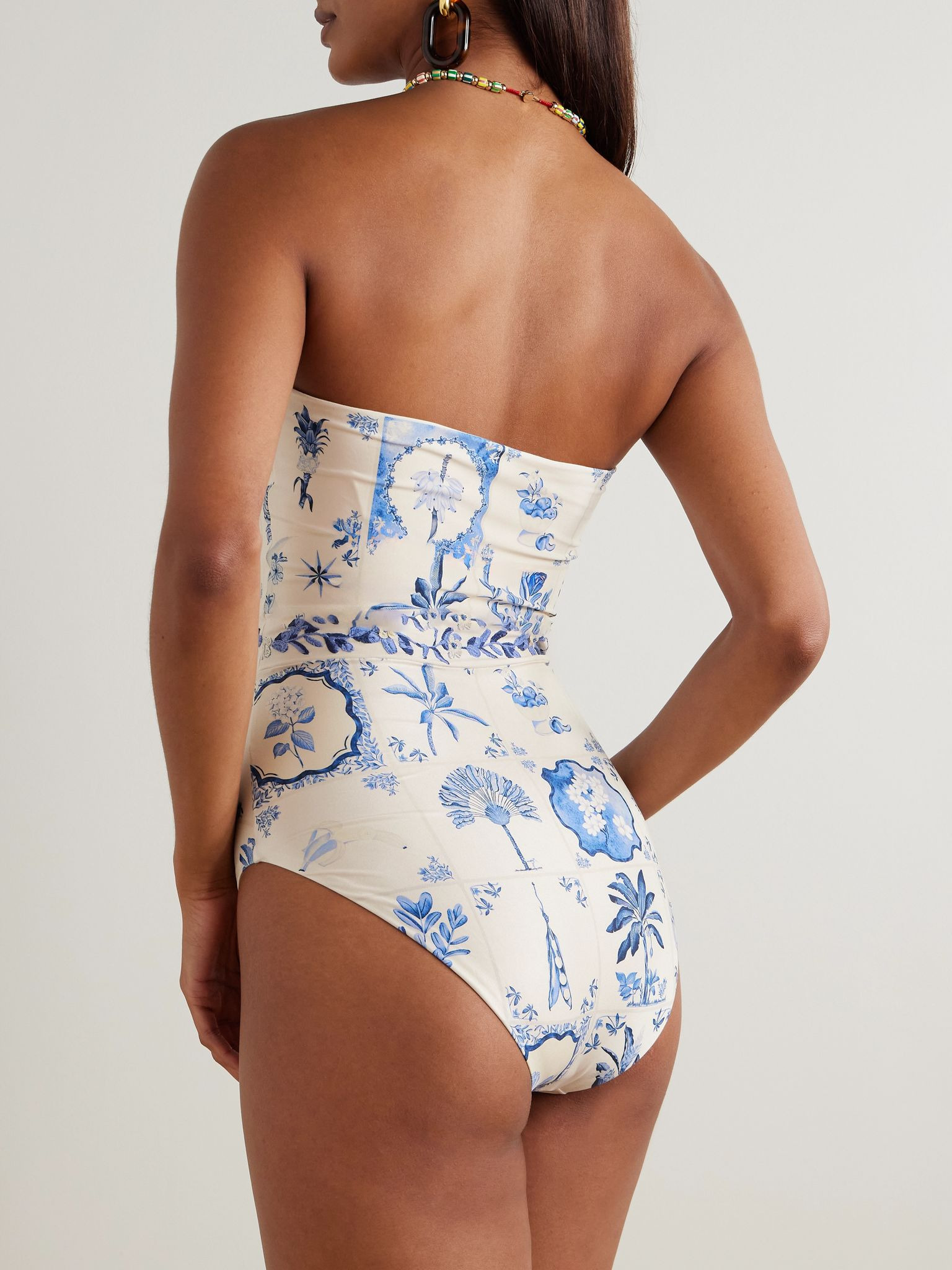 Ilusion Wild strapless embellished printed recycled swimsuit Cream - 3