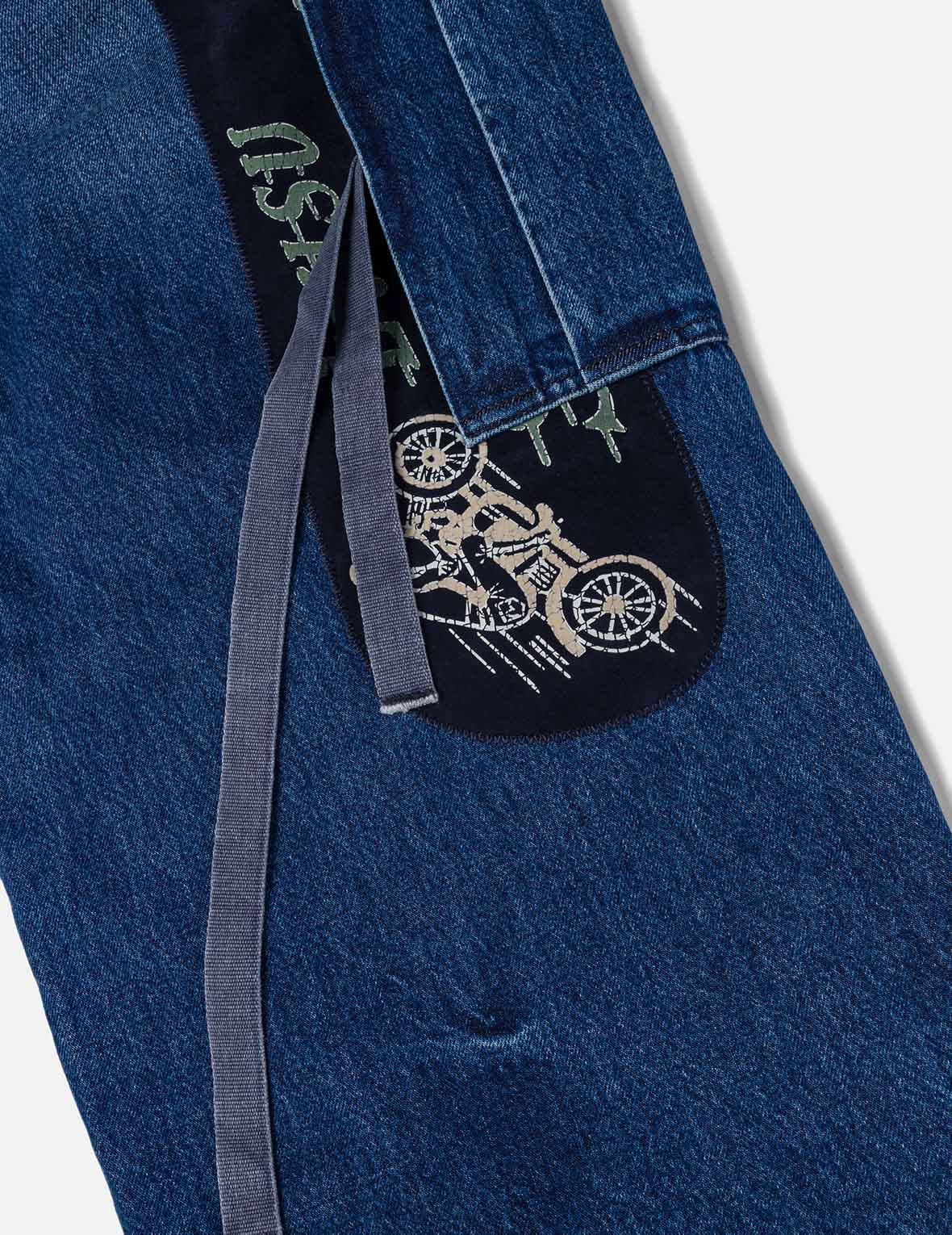 Vintage motorcycle Print Washed Daicock Embroidery Wide-leg Cargo Jeans - 7