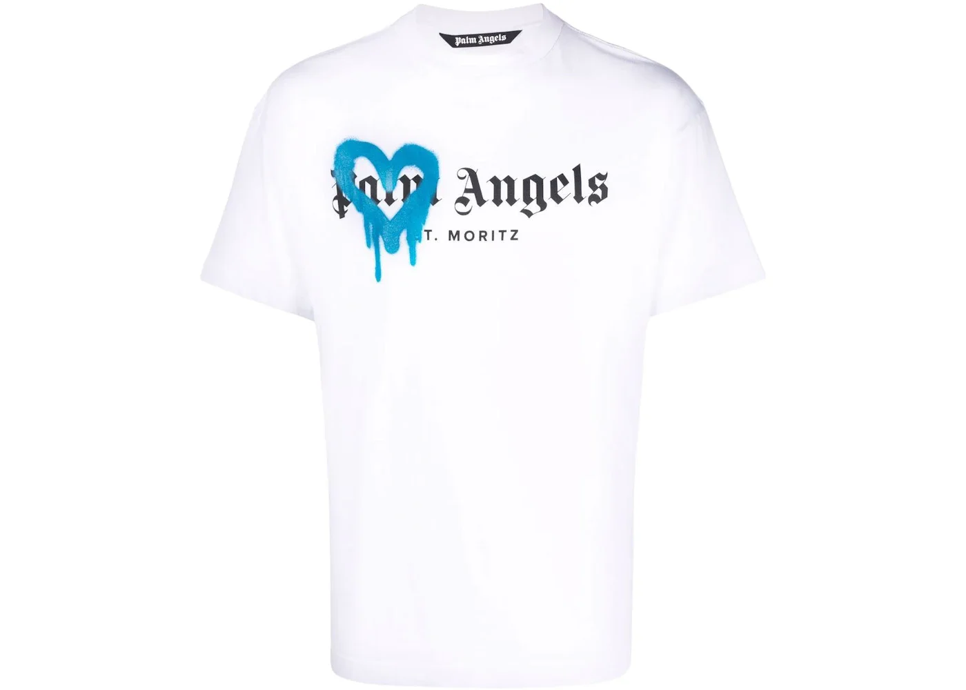 Palm Angels St Moritz Heart Sprayed Logo T-shirt White/Black/Blue - 1