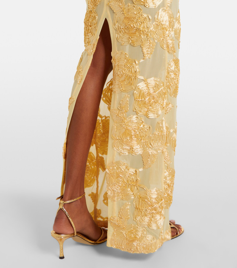 Floral-appliqué off-shoulder maxi dress 5