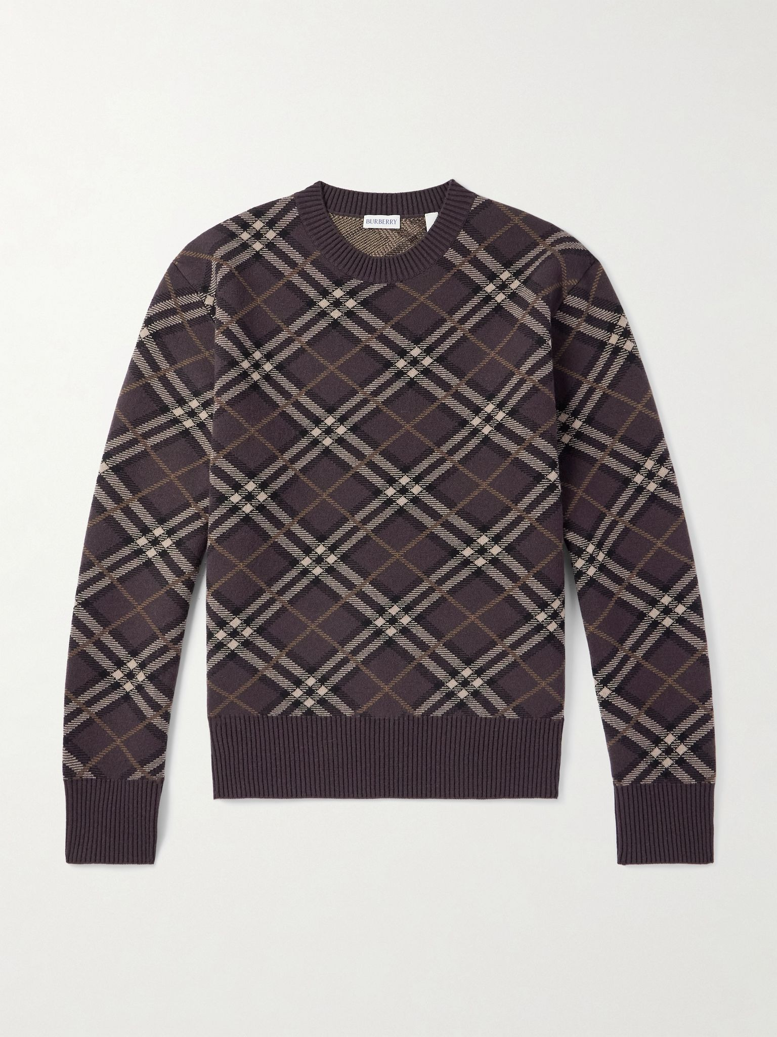 Gregory Checked Wool-Blend Sweater Brown - 1