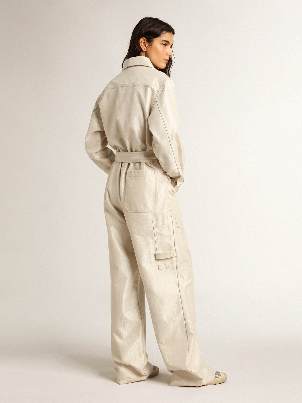Golden white denim jumpsuit - 4