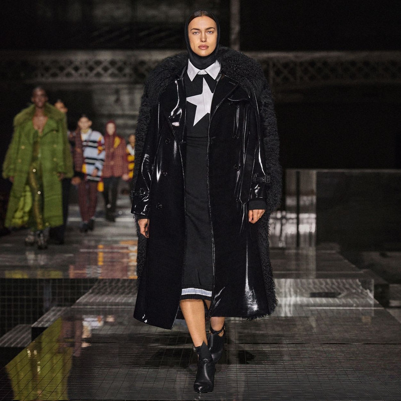 Shearling Trim Vinyl Trench Coat 3