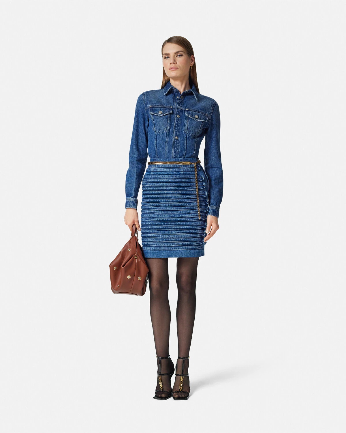 Denim Fitted Mini Skirt - 2