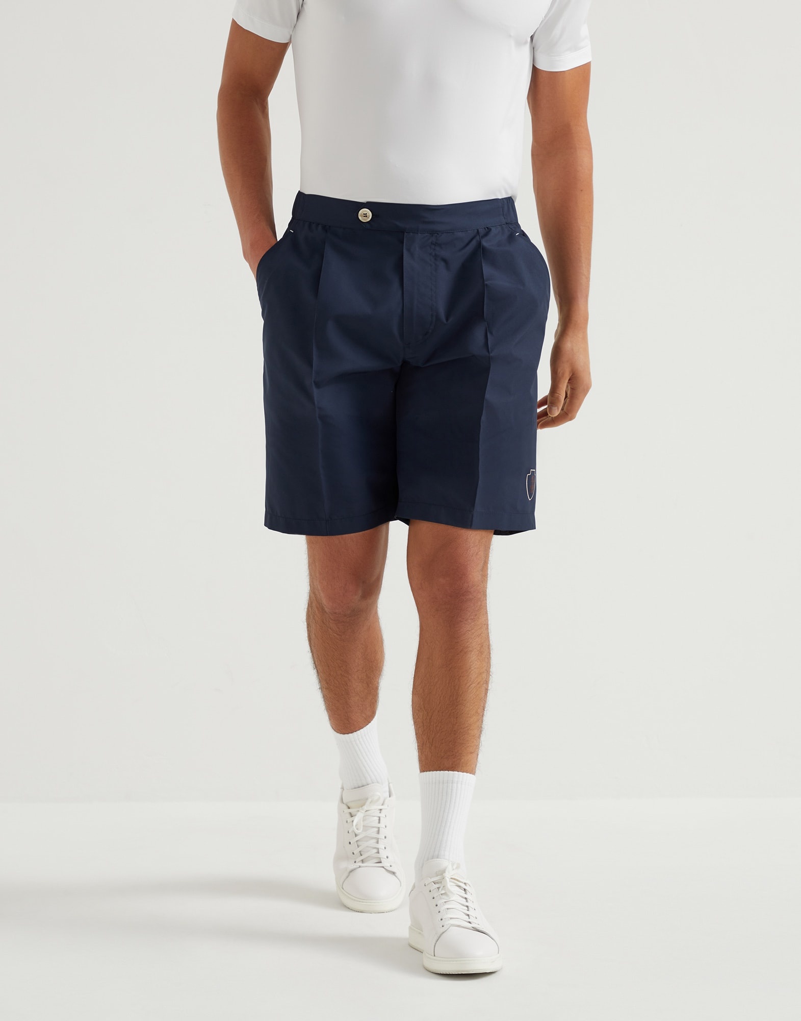 Nylon shorts with pleat and tabbed waistband - 1
