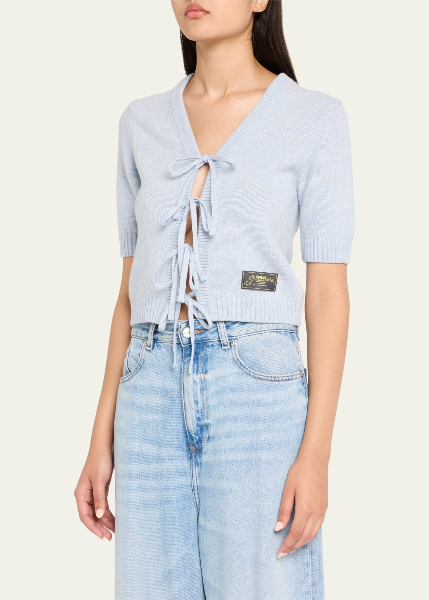 Short-Sleeve Tie-Front Cardigan - 4
