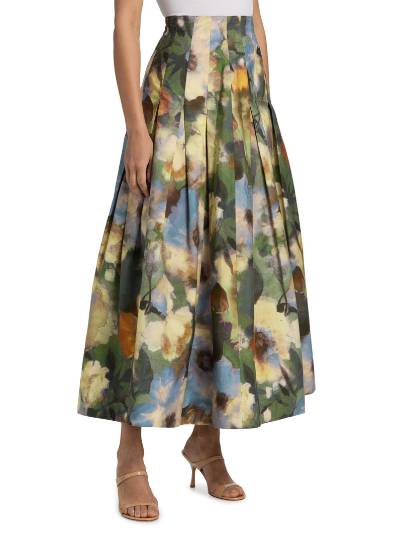Women's Floral Cotton Pleated Maxi Skirt - Cactus Multi 4