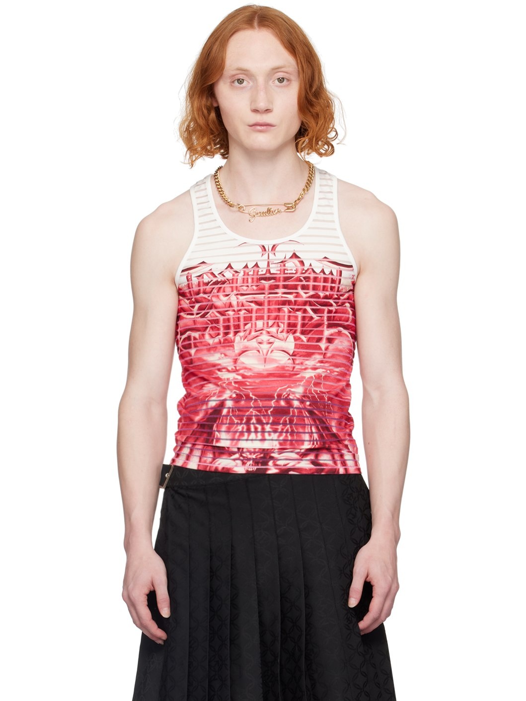 White & Red Semi-Sheer Tank Top - 1