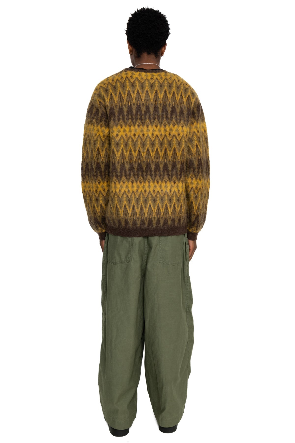 Cardigan Double Jacquard Chevron Pattern - Brown - 5