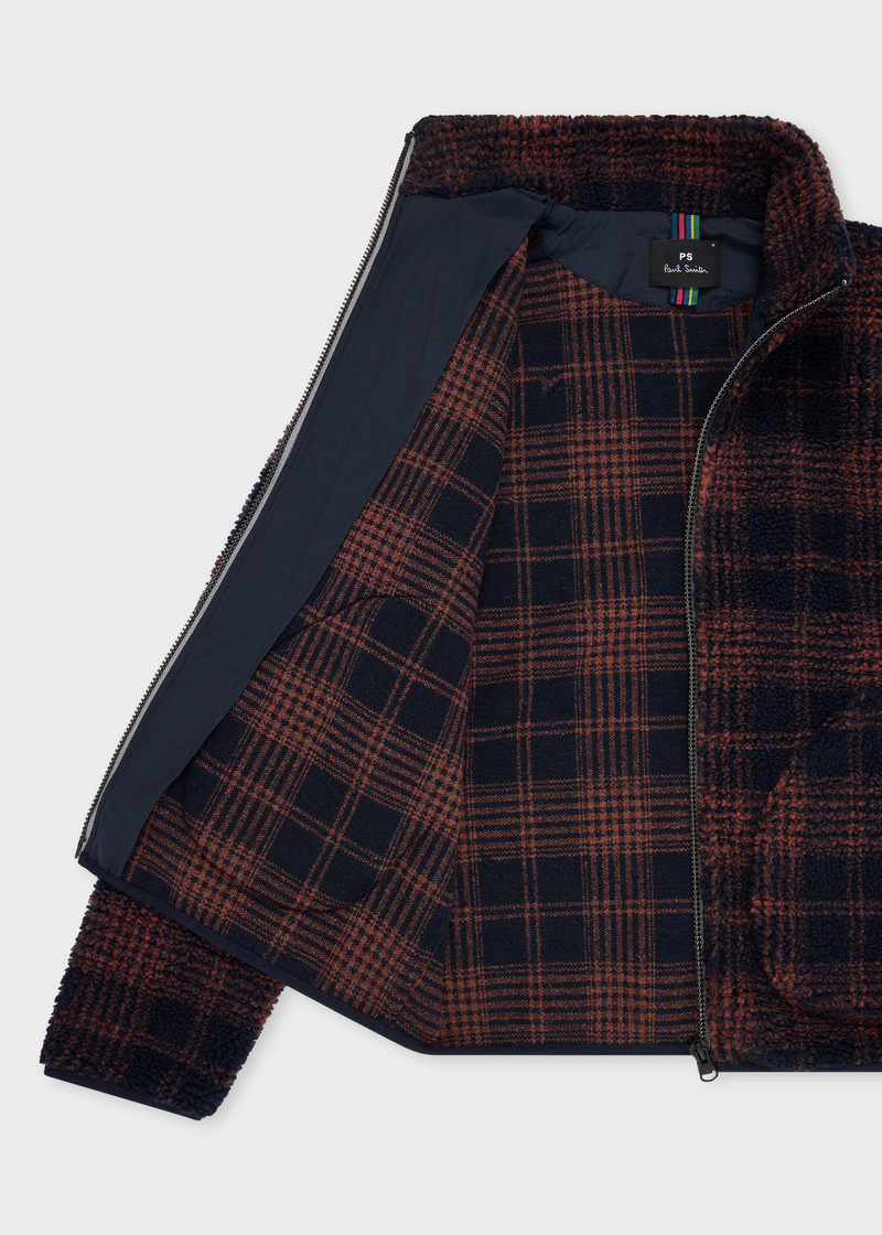 Navy and Orange Check Zip Fleece Jacket 4