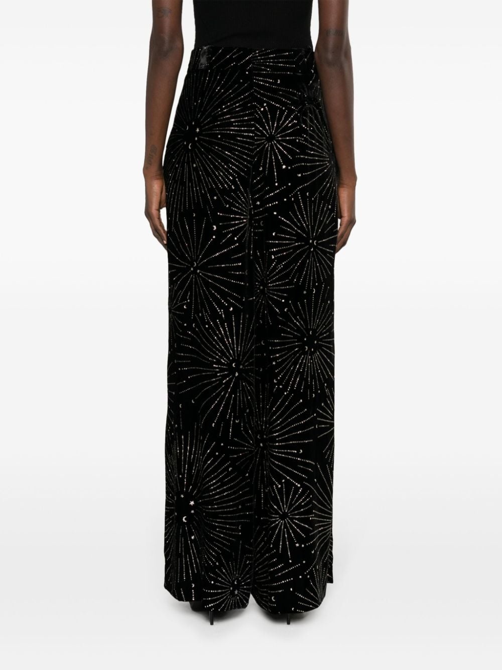 crystal-embellished velvet-finish palazzo trousers - 4