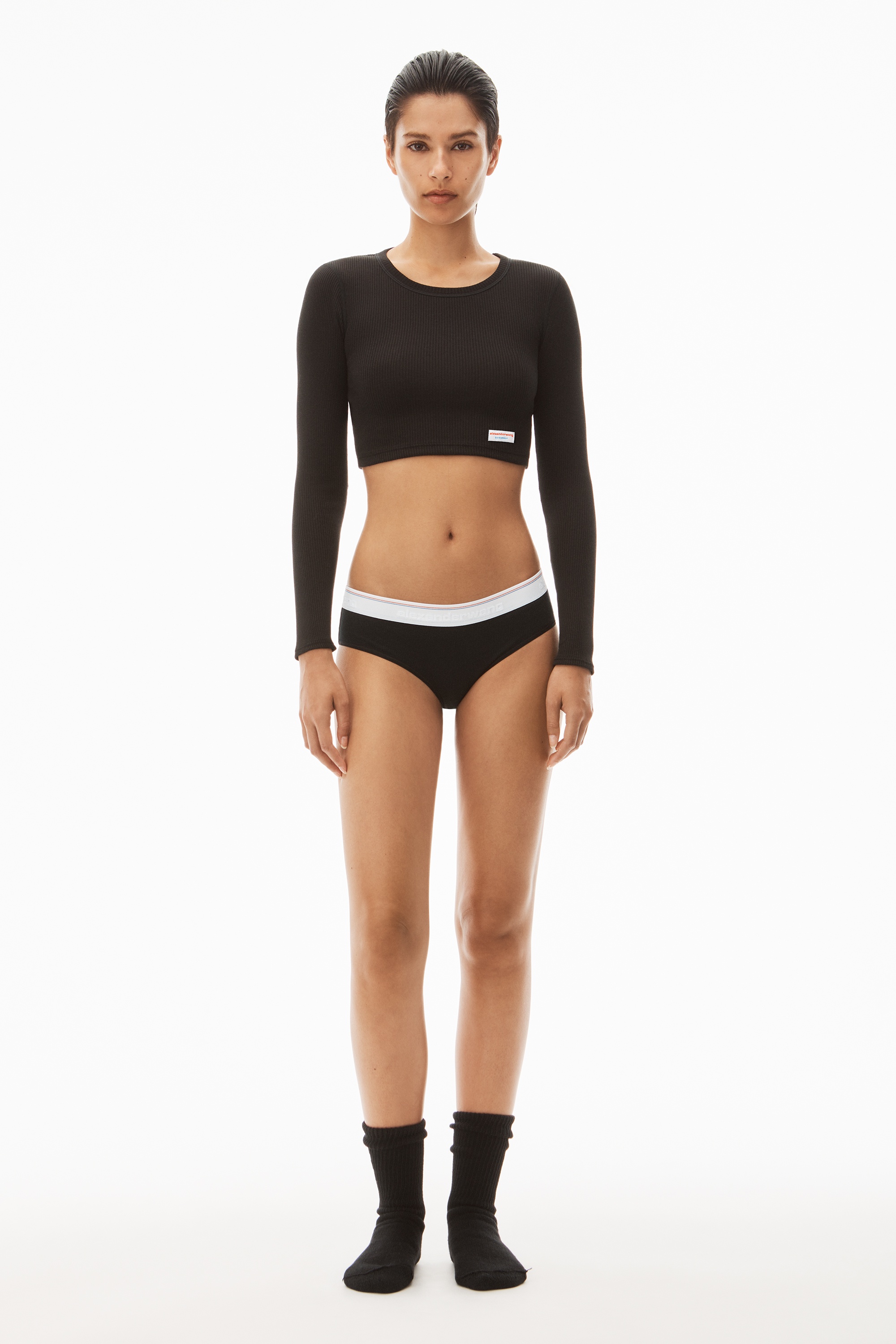 Cropped Long-Sleeve Tee in Ribbed Cotton Jersey - 5