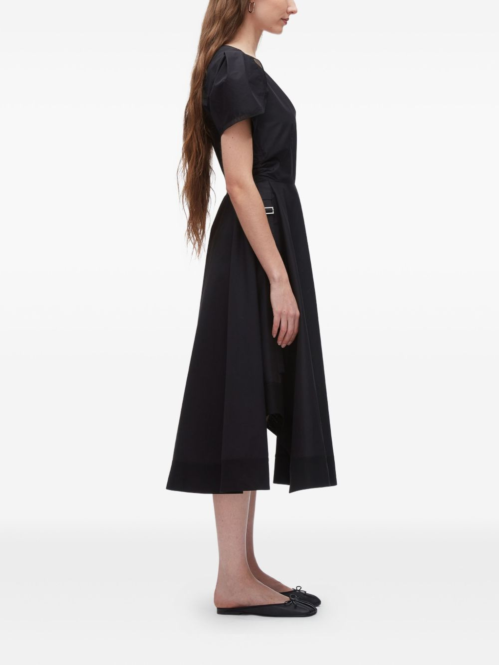 puff-sleeve V-neck midi dress - 3