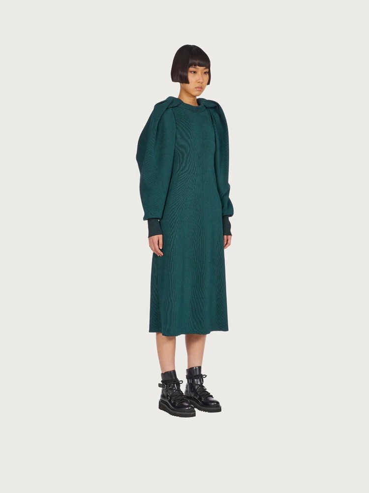 BALLOON SLEEVE KNITTED DRESS WITH CUT OUT - 3