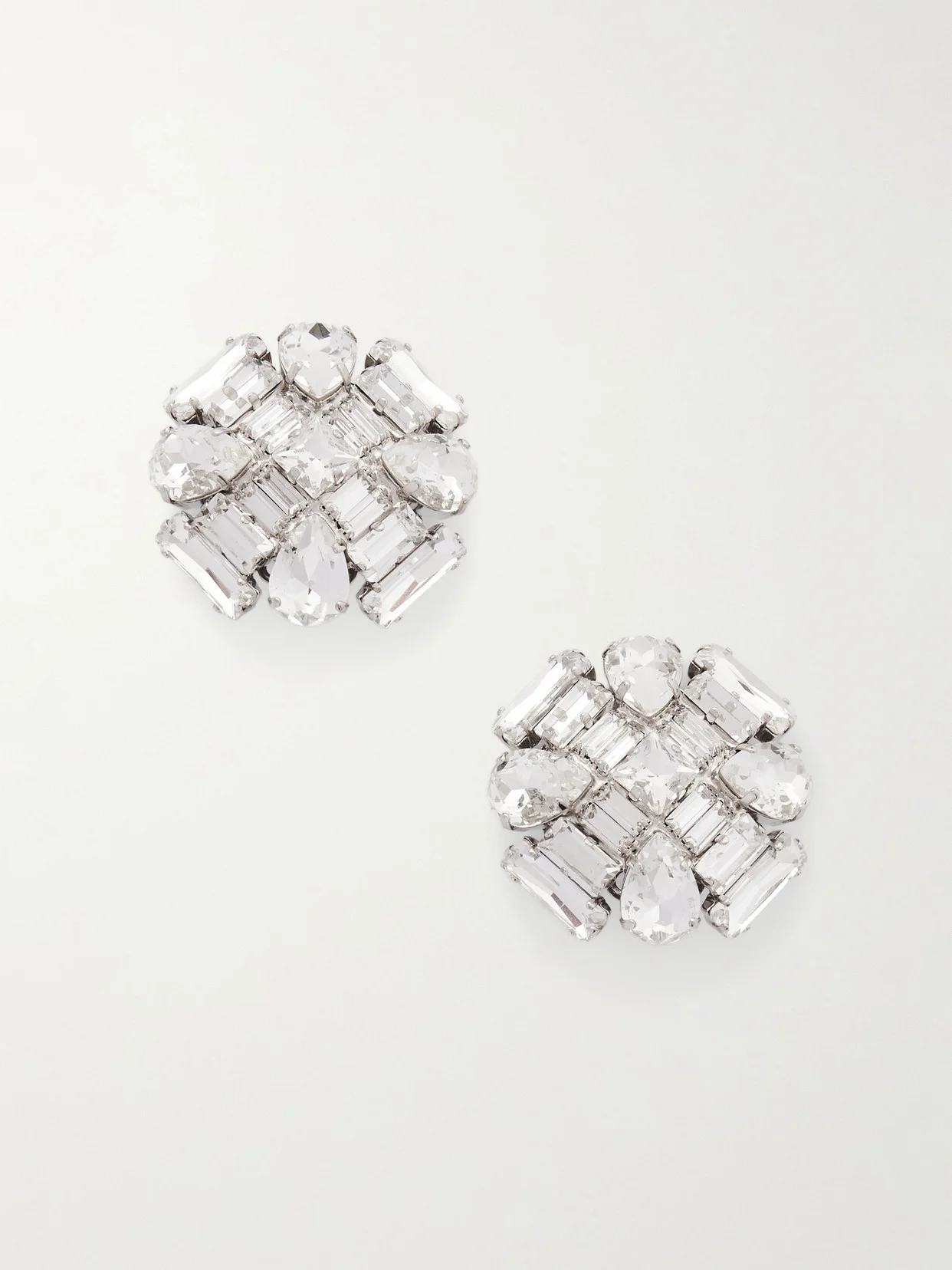 Silver-tone Crystal Clip Earrings - 1