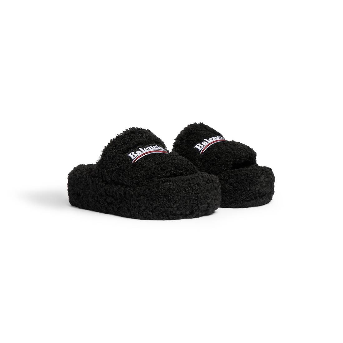 Women's Furry Platform Sandal in Black - 2