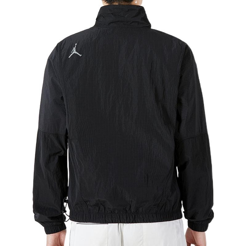 Men's Air Jordan SS22 Solid Color Zipper Stand Collar Sports Jacket Black DJ0256-010 - 4
