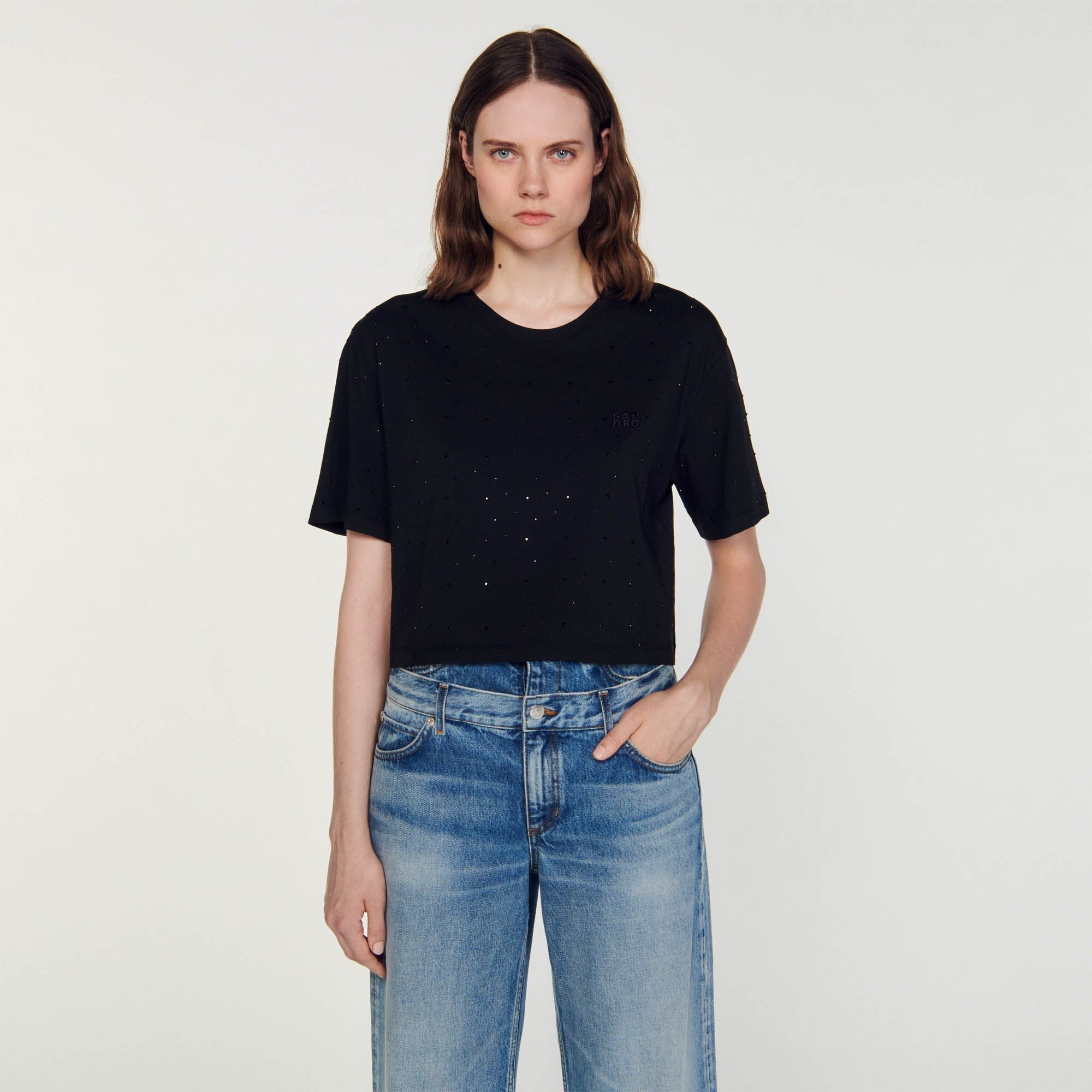 CROPPED T-SHIRT WITH RHINESTONES - 5