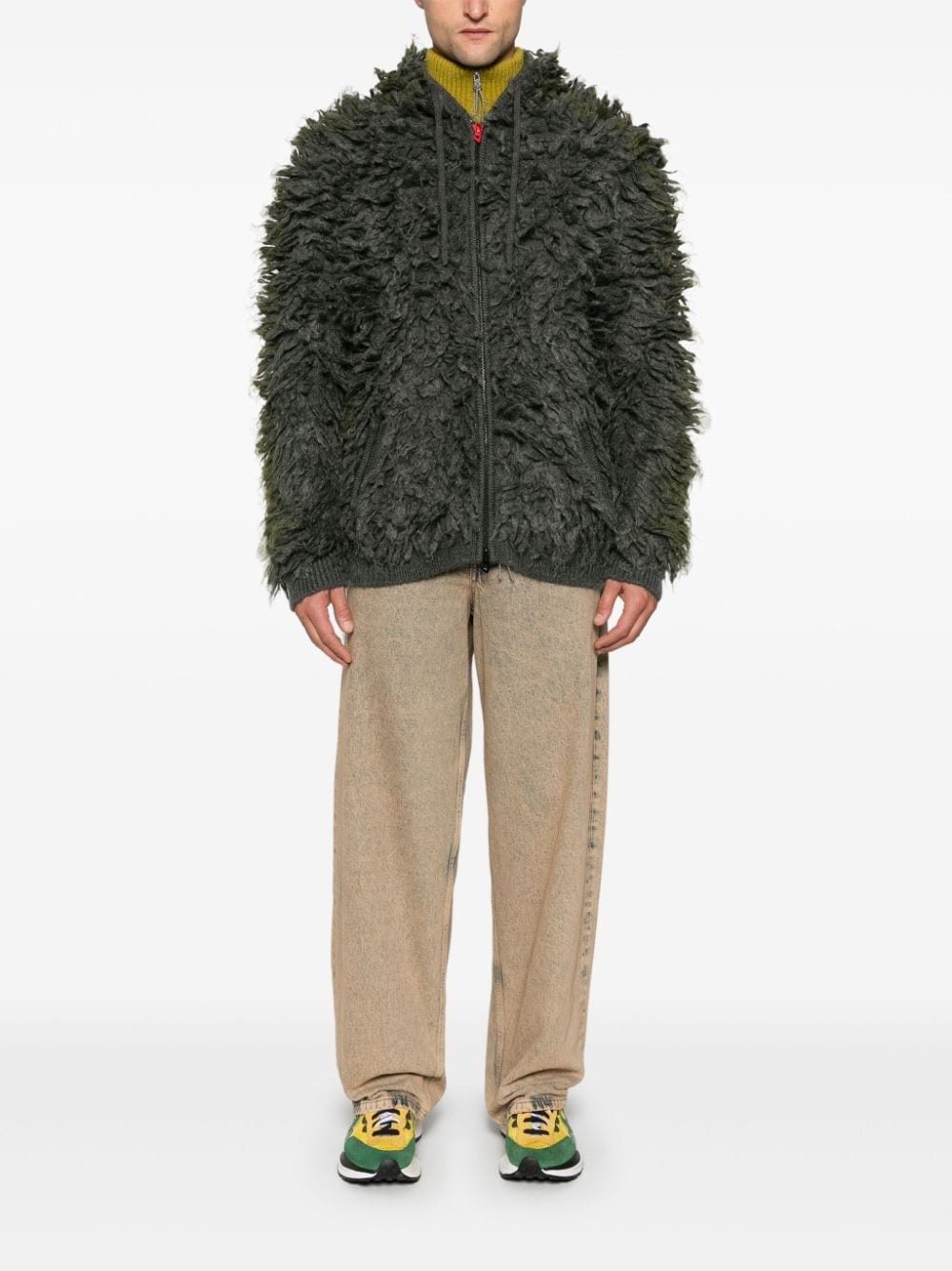 【DIESEL】k-whitman Men's Hooded cardigan in shaggy knit | Grey | Diesel