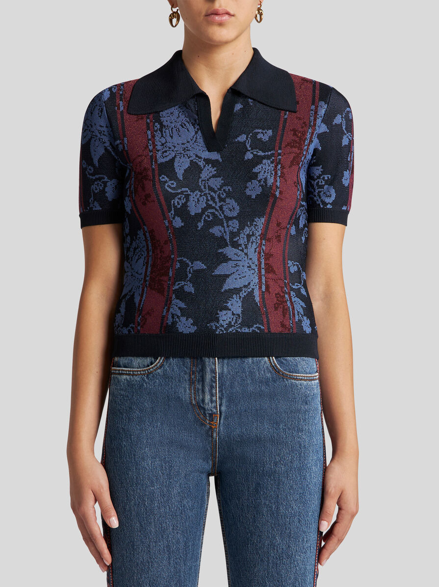 KNIT JACQUARD POLO SHIRT WITH FLORAL MOTIF - 2