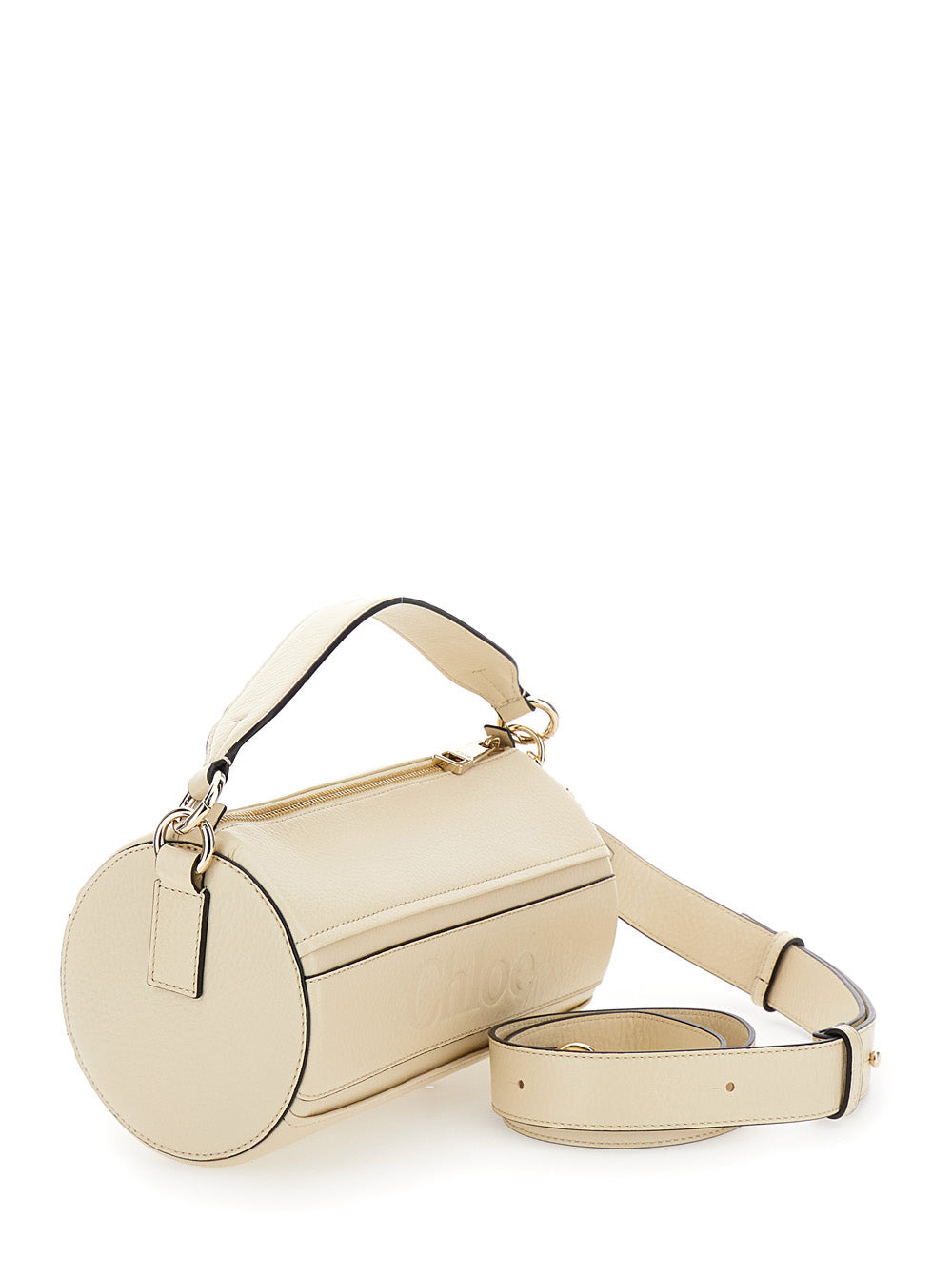 Chloé Women 'Woody' Cream White Tube Shoulder Bag With Engraved Logo In Leather Woman - 3