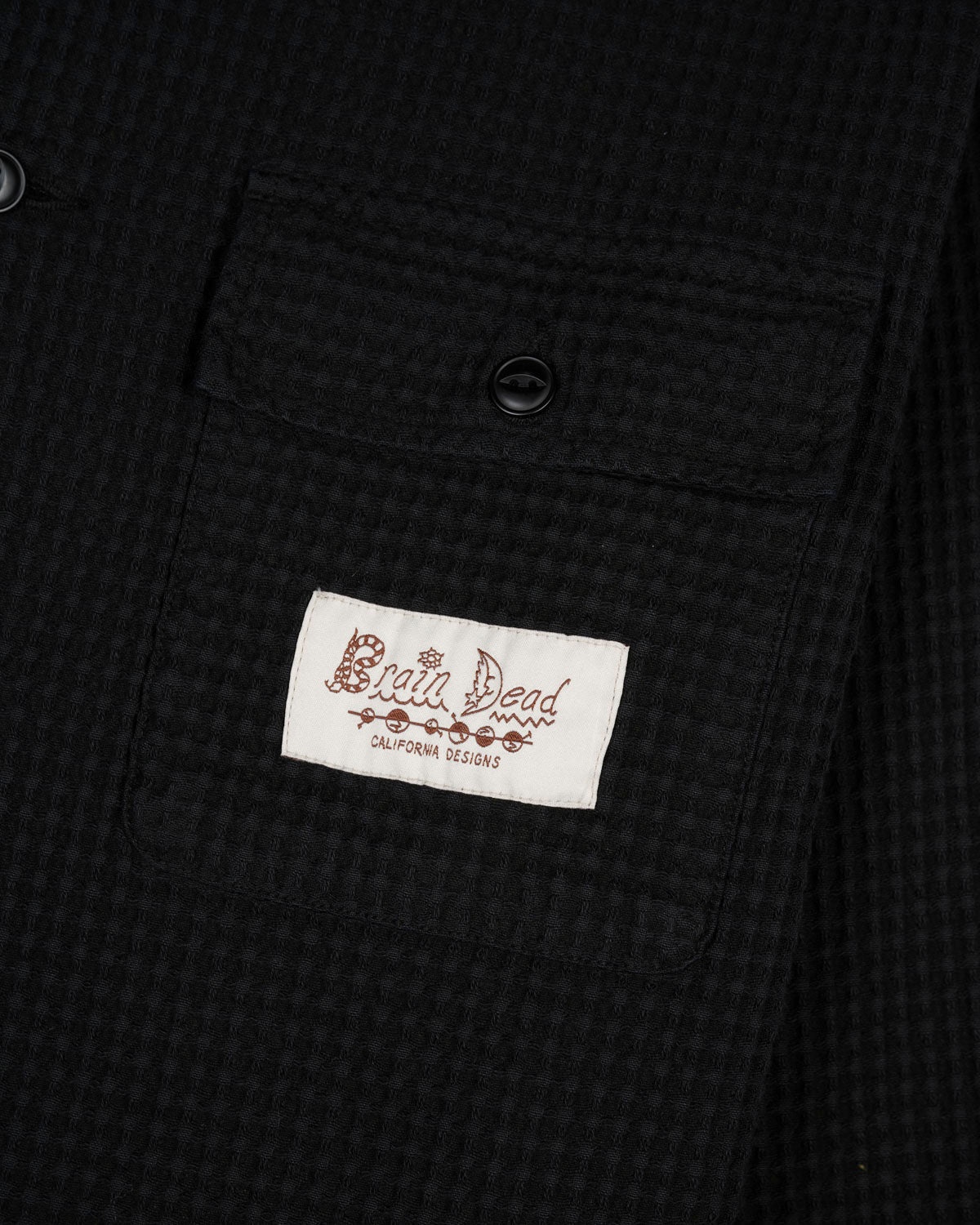 Waffle Button Front Shirt - Washed Black - 3