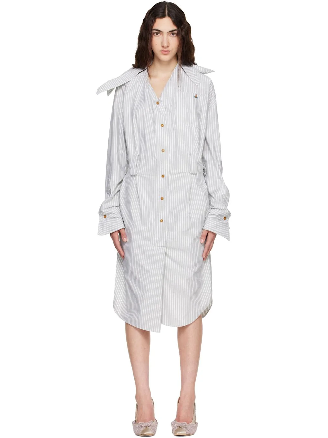 Gray Drunken Shirt Midi Dress - 1