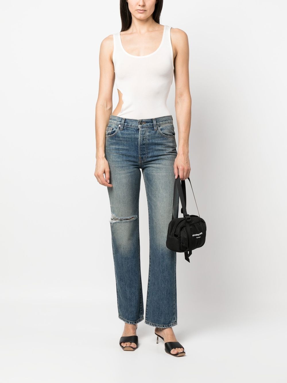 mid-rise distressed straight jeans - 2