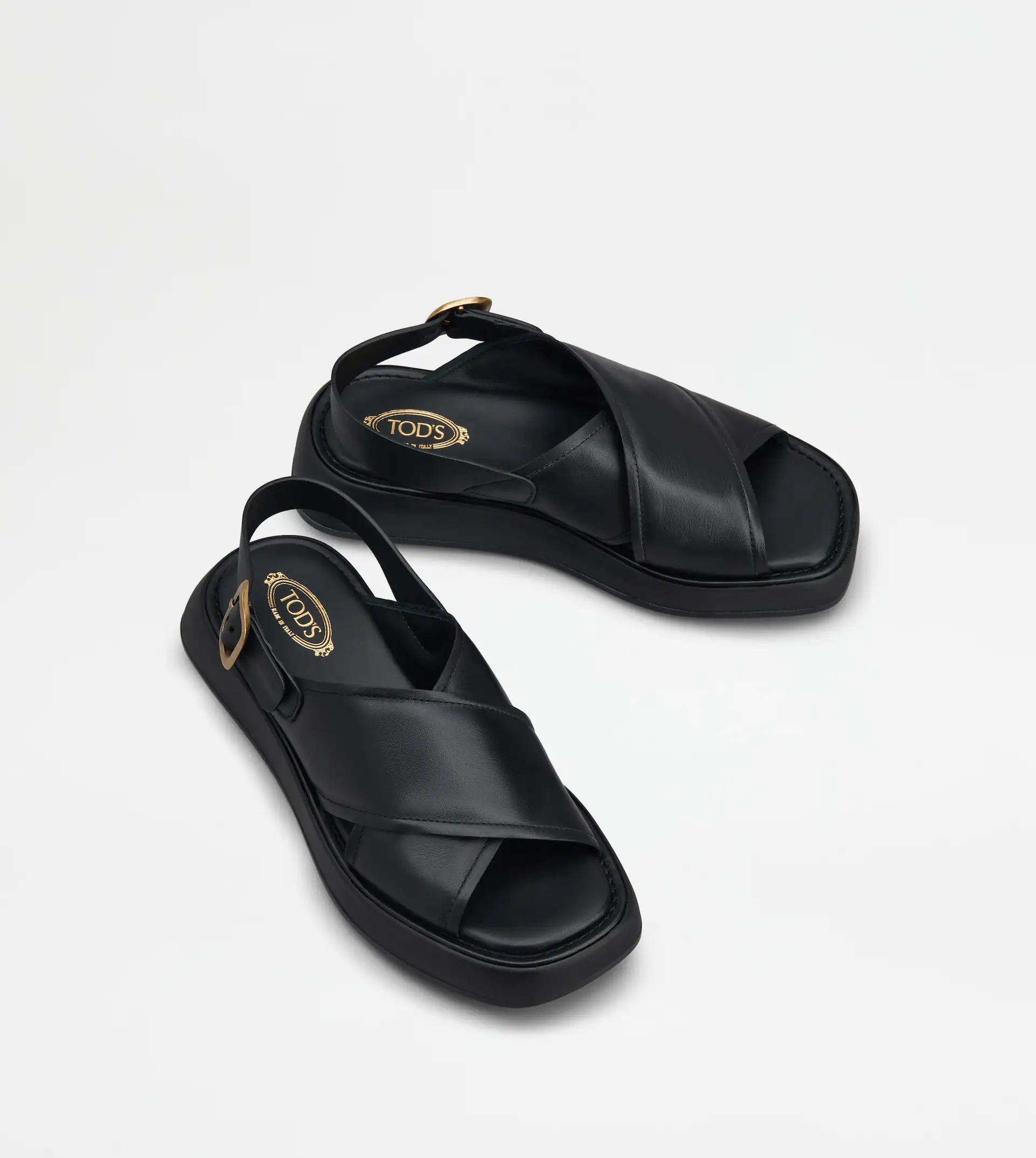 SANDALS IN LEATHER - BLACK - 2