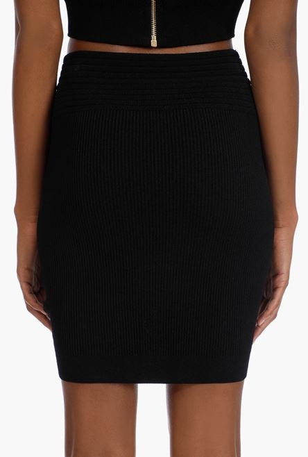 Short black knit high-waisted skirt - 6