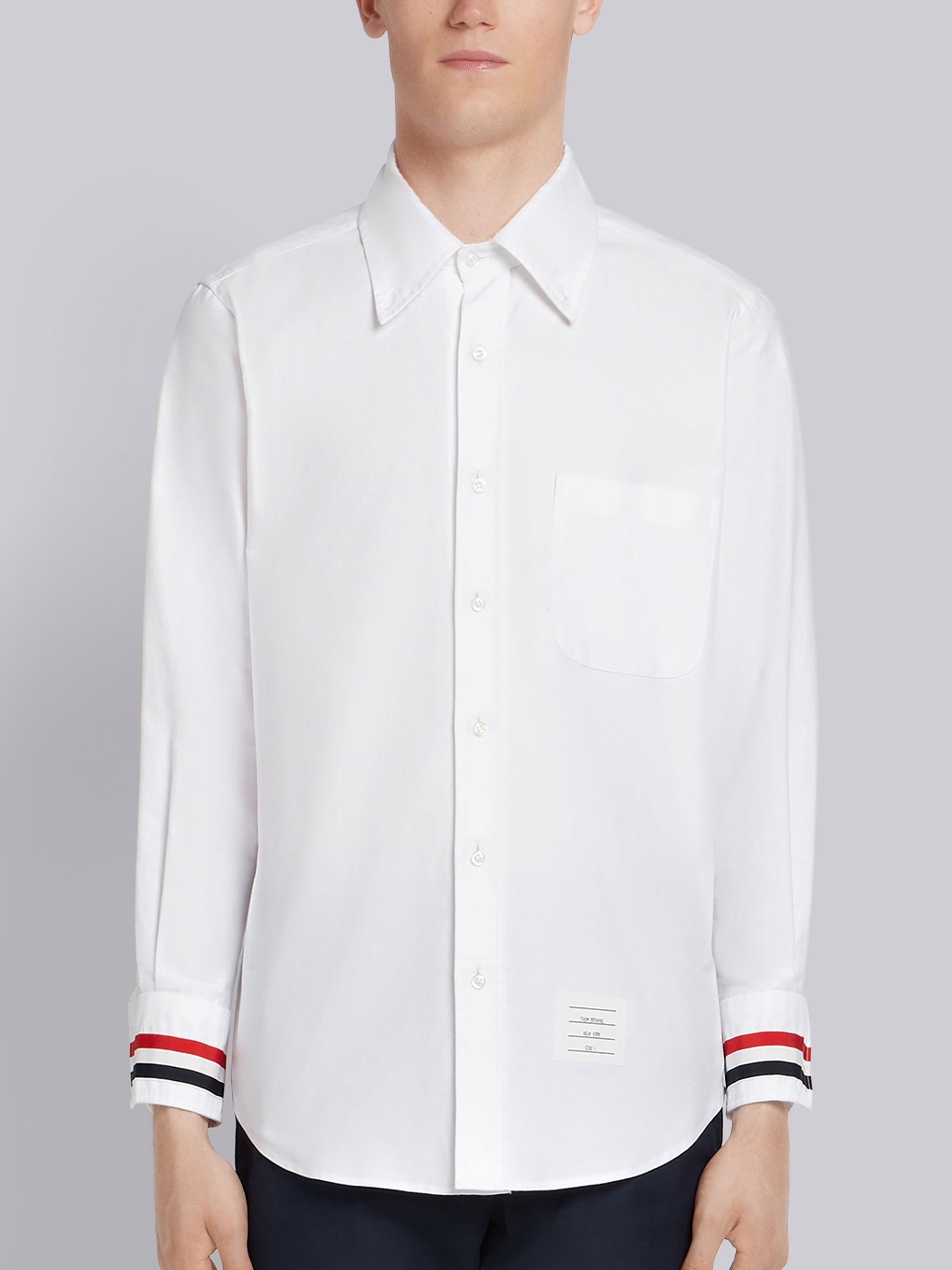 White Oxford Enlarged Grosgrain Cuff Shirt - 3