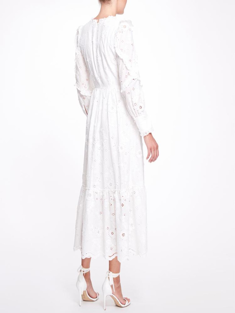 Marchesa LONG SLEEVE 3D FLORAL EYELET DAY DRESS outlook