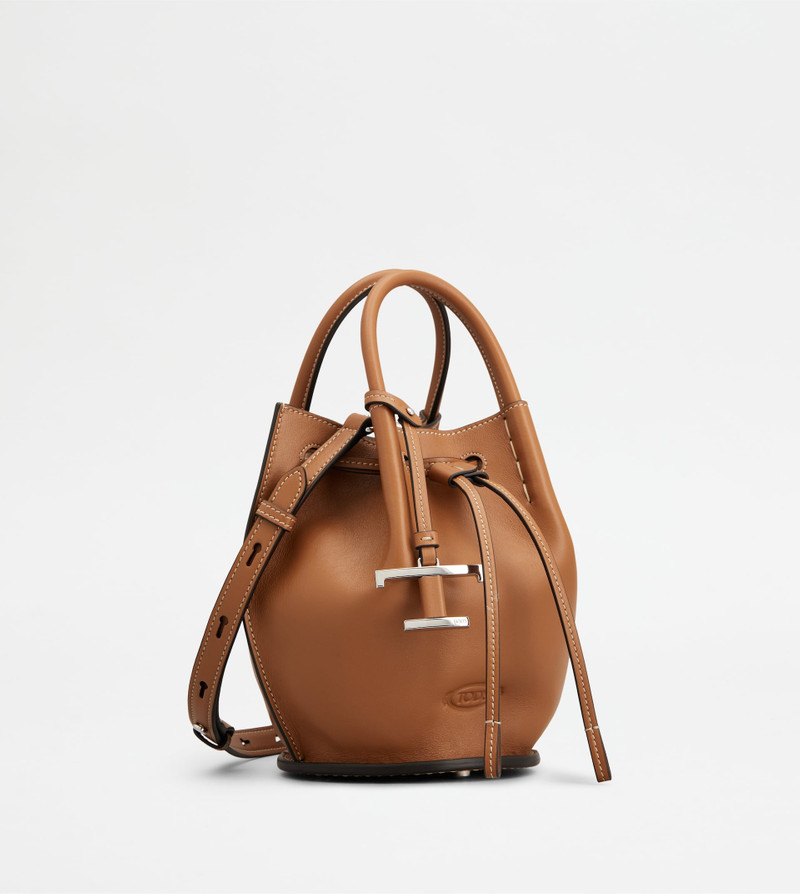 Tod's BUCKET BAG IN LEATHER MINI - BROWN outlook