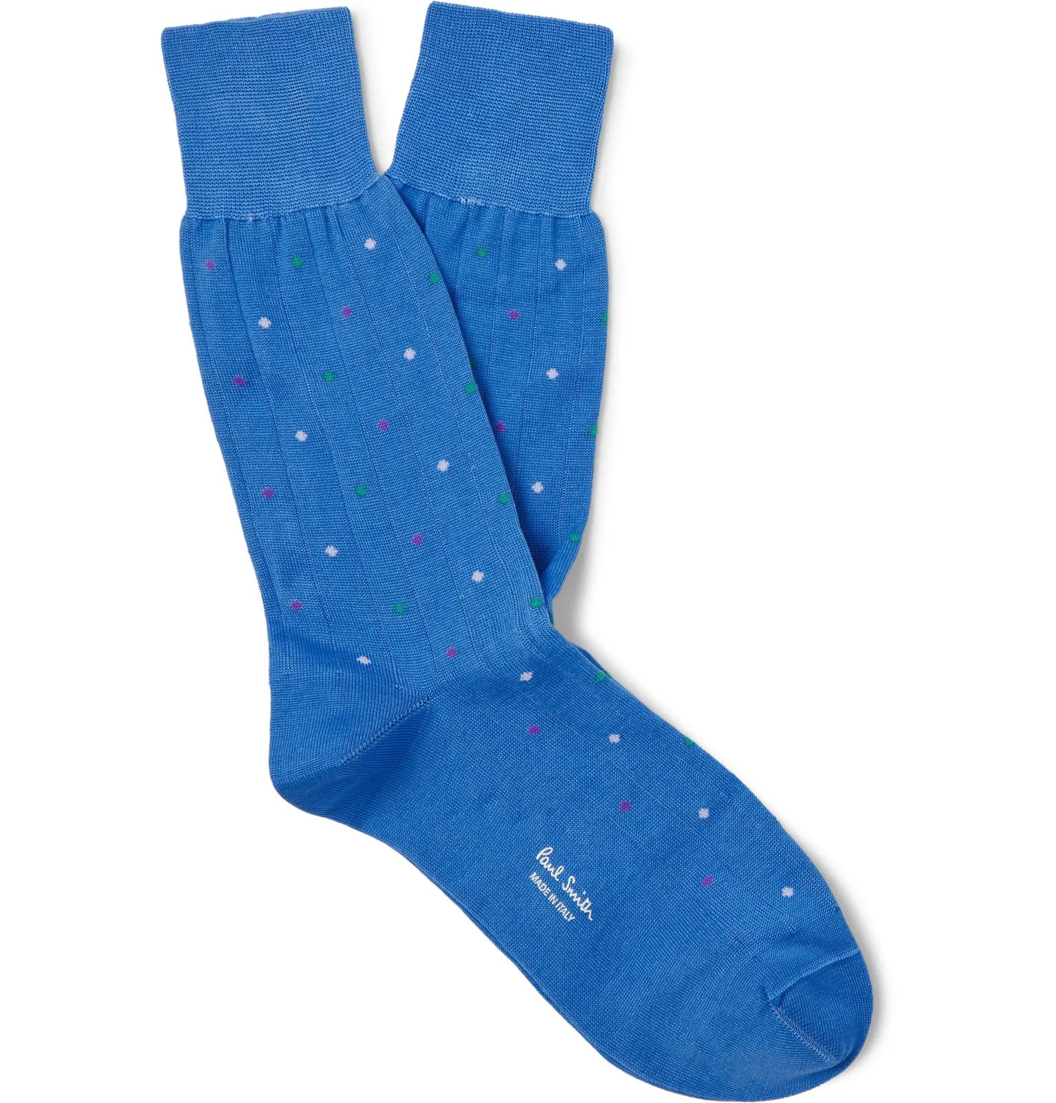 Ribbed Polka-Dot Intarsia Cotton-Blend Socks - 1