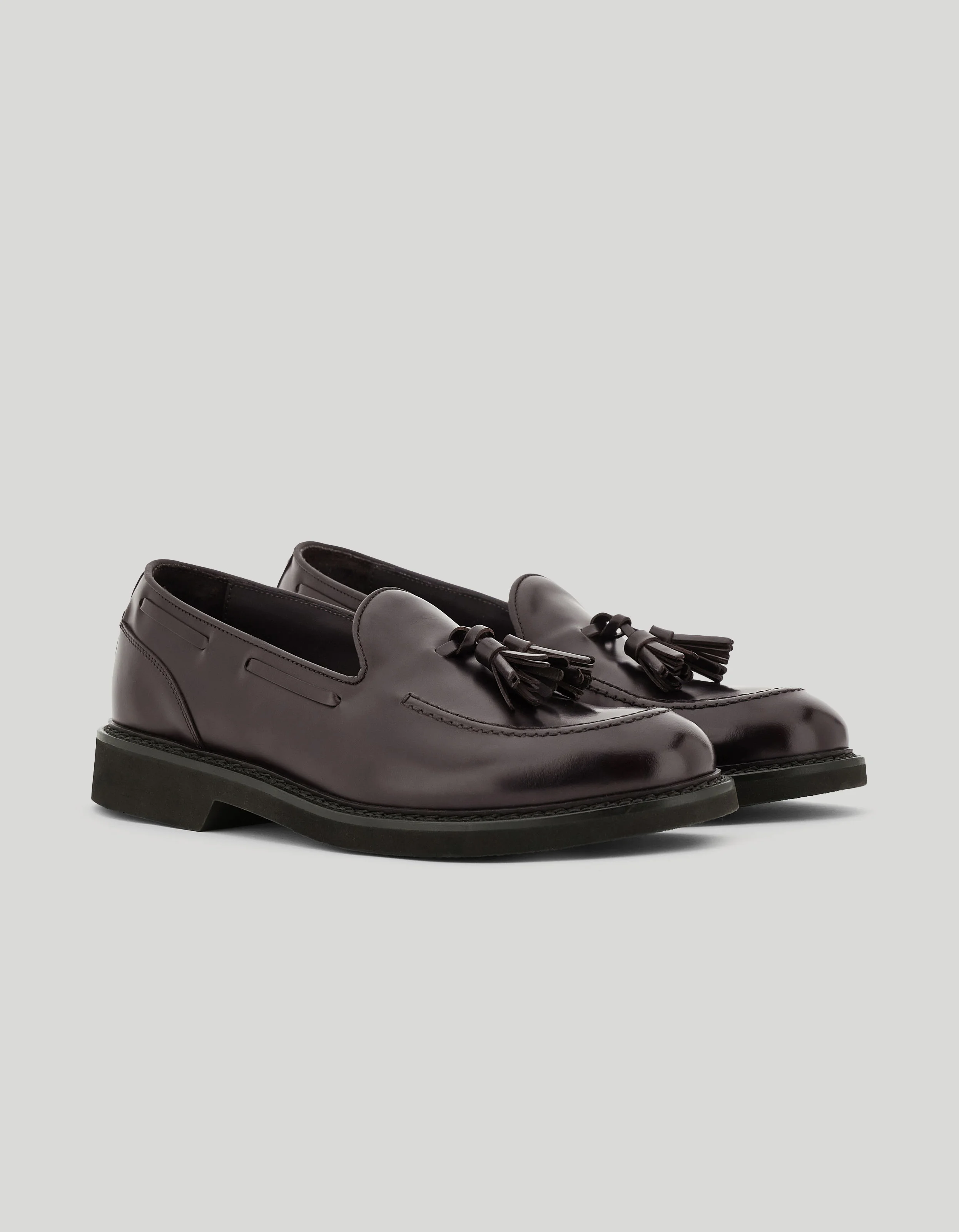 DARK BURGUNDY CALFSKIN TASSEL LOAFERS - 1
