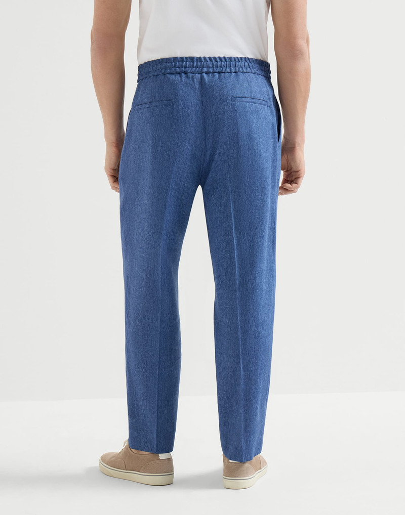 Linen and virgin wool chevron trousers with drawstring and double pleats 3
