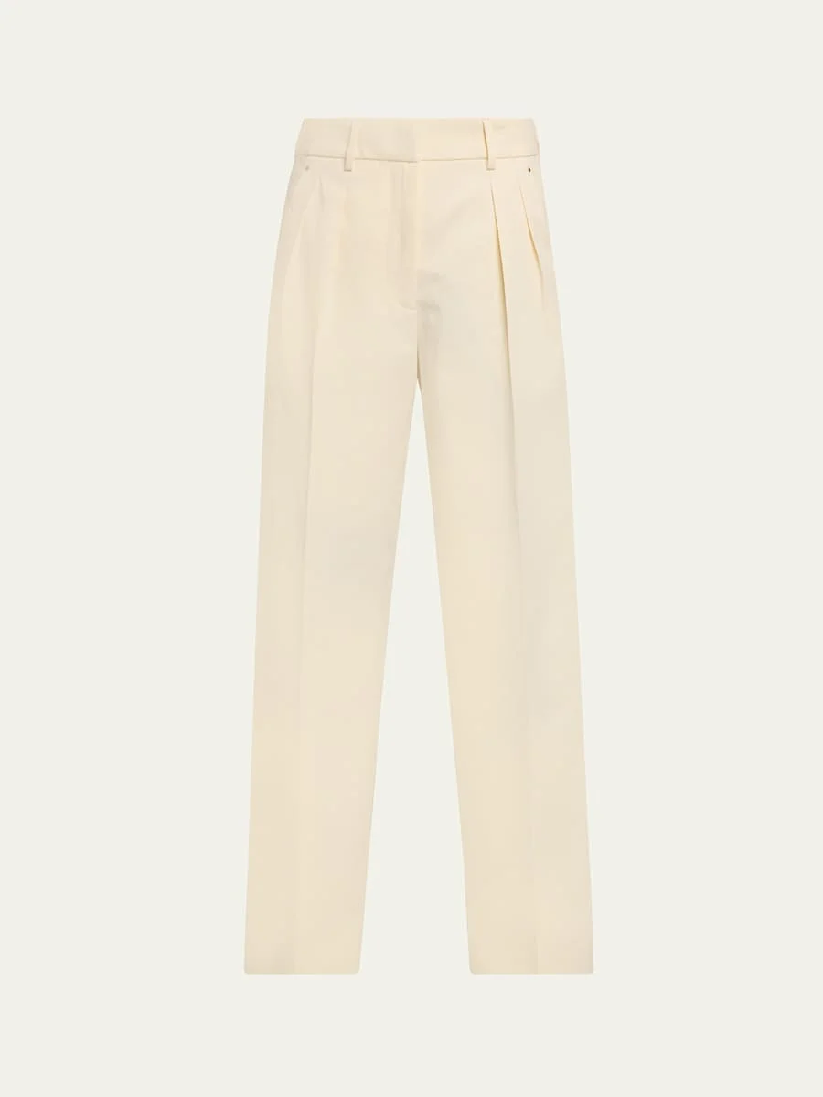 Pleated Wide-Leg Cropped Trousers - 1